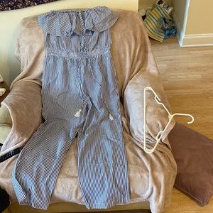 Blue stripped romper, beach style with two front ties to go around the neck